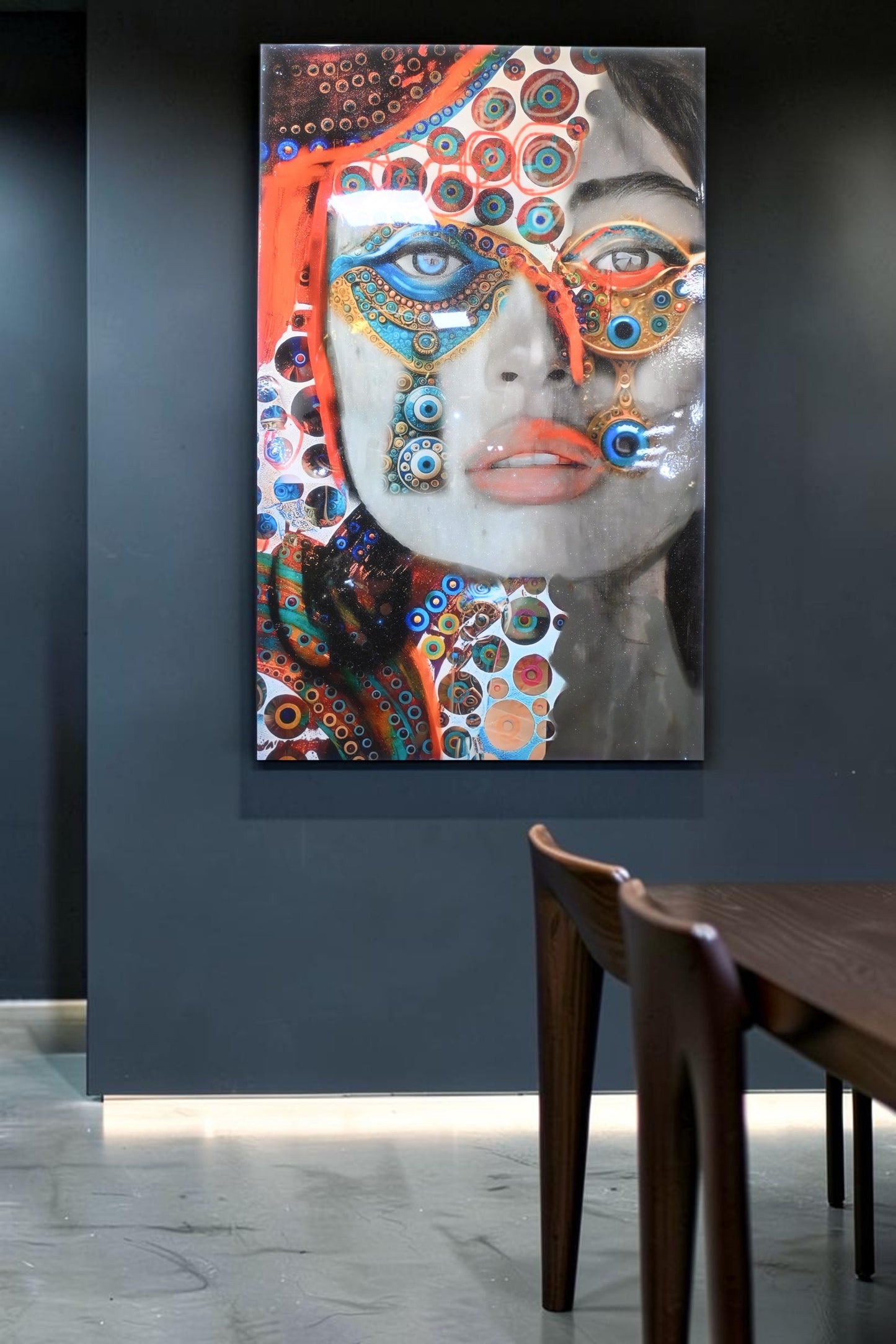 Mosaic Evil Eye Mixed Media Resin Covered Canvas 40"x64"