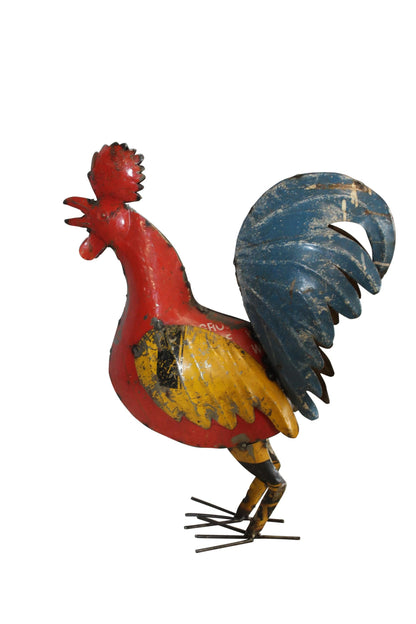 Colorful Thin Metal Rooster, Cockerel Statue 16" x 6" x 19"H
