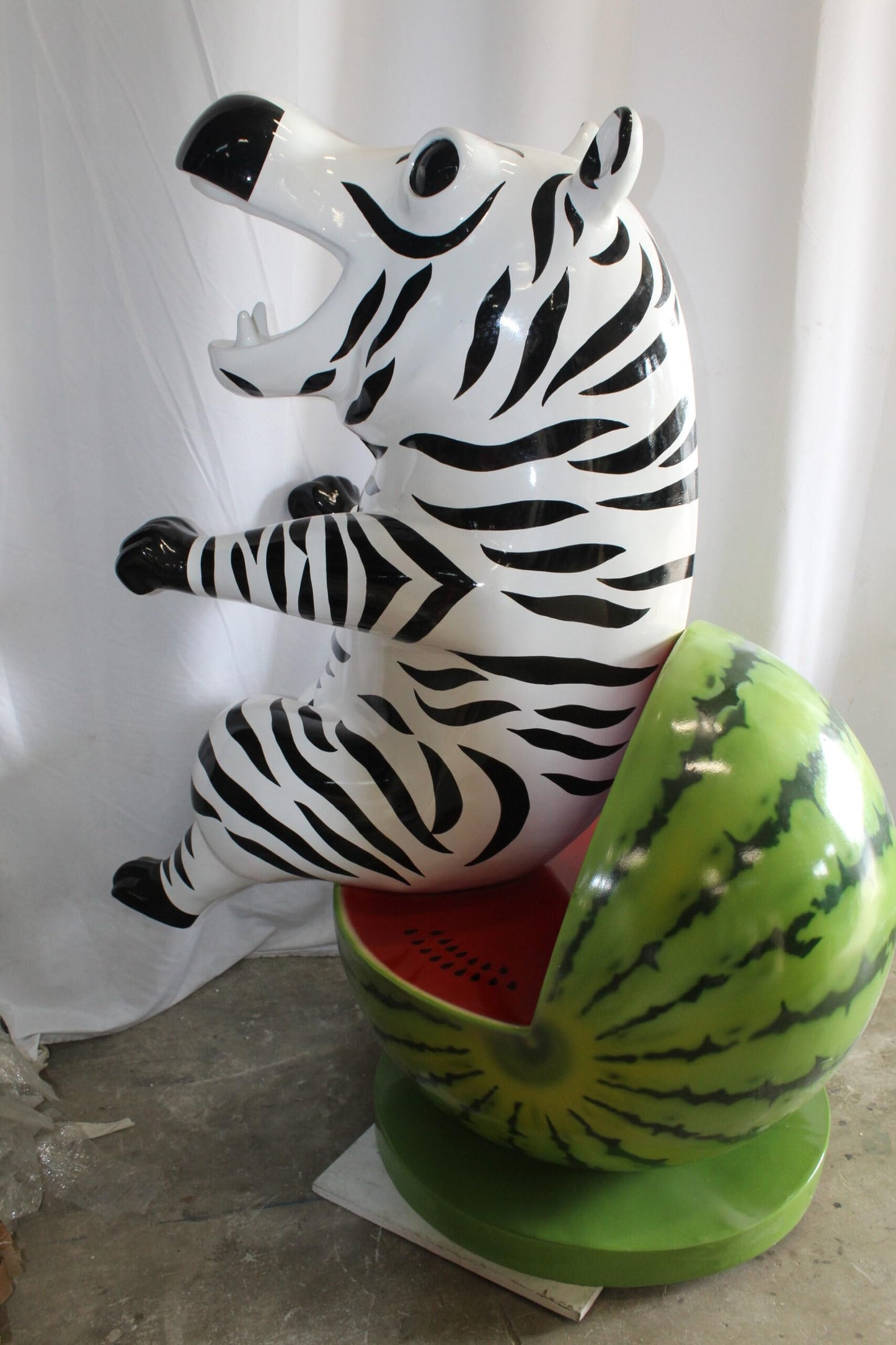 Happy Hippo Wearing Pajamas on a Watermelon Fiberglass statue 40" x 58" x 67"H