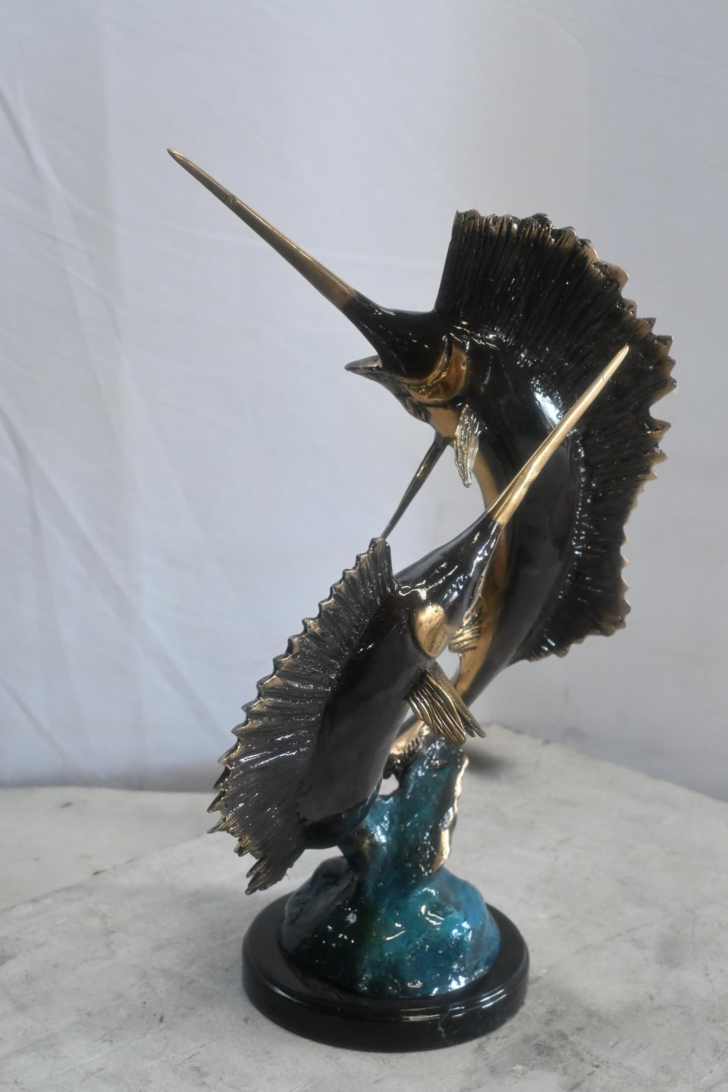 Bronze Sailfish Sculpture Pair Ocean Fish Statue 15"x12"x19"H