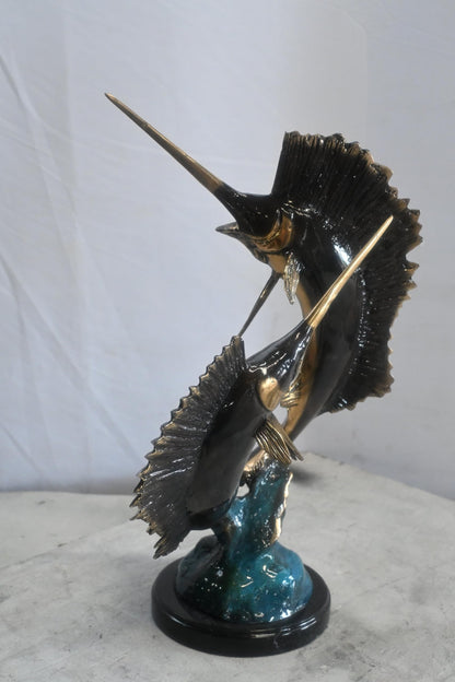 Bronze Sailfish Sculpture Pair Ocean Fish Statue 15"x12"x19"H