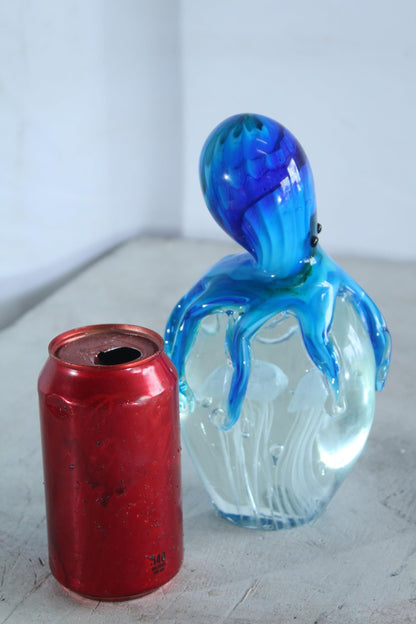 NIFAO Glass Octopus Paperweight Hand Blown Ocean Art Decor 5" x 3" x 9"H