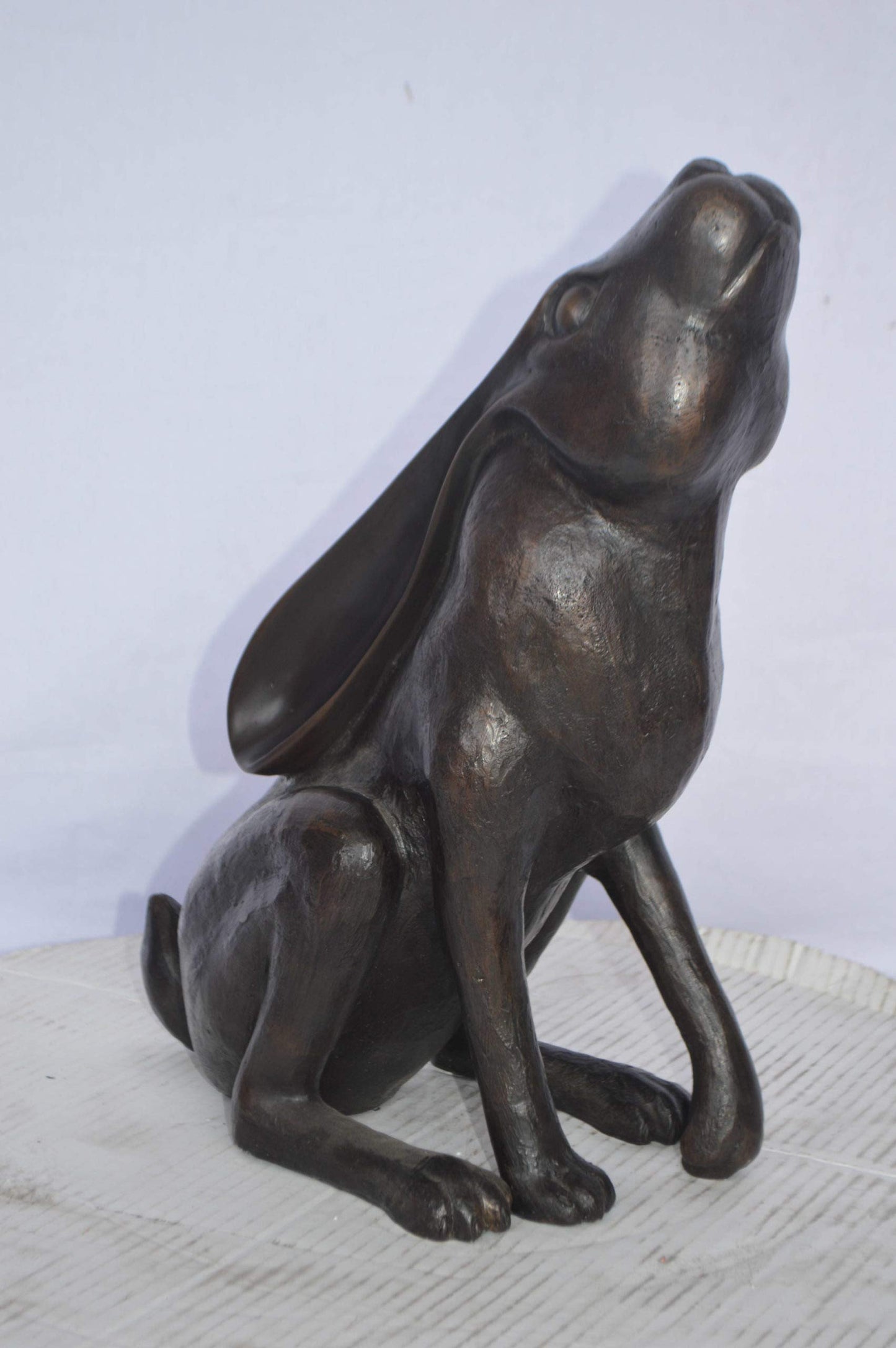 Rabbit Gazing Up Bronze Statue - Size: 8"L x 14"W x 16"H.