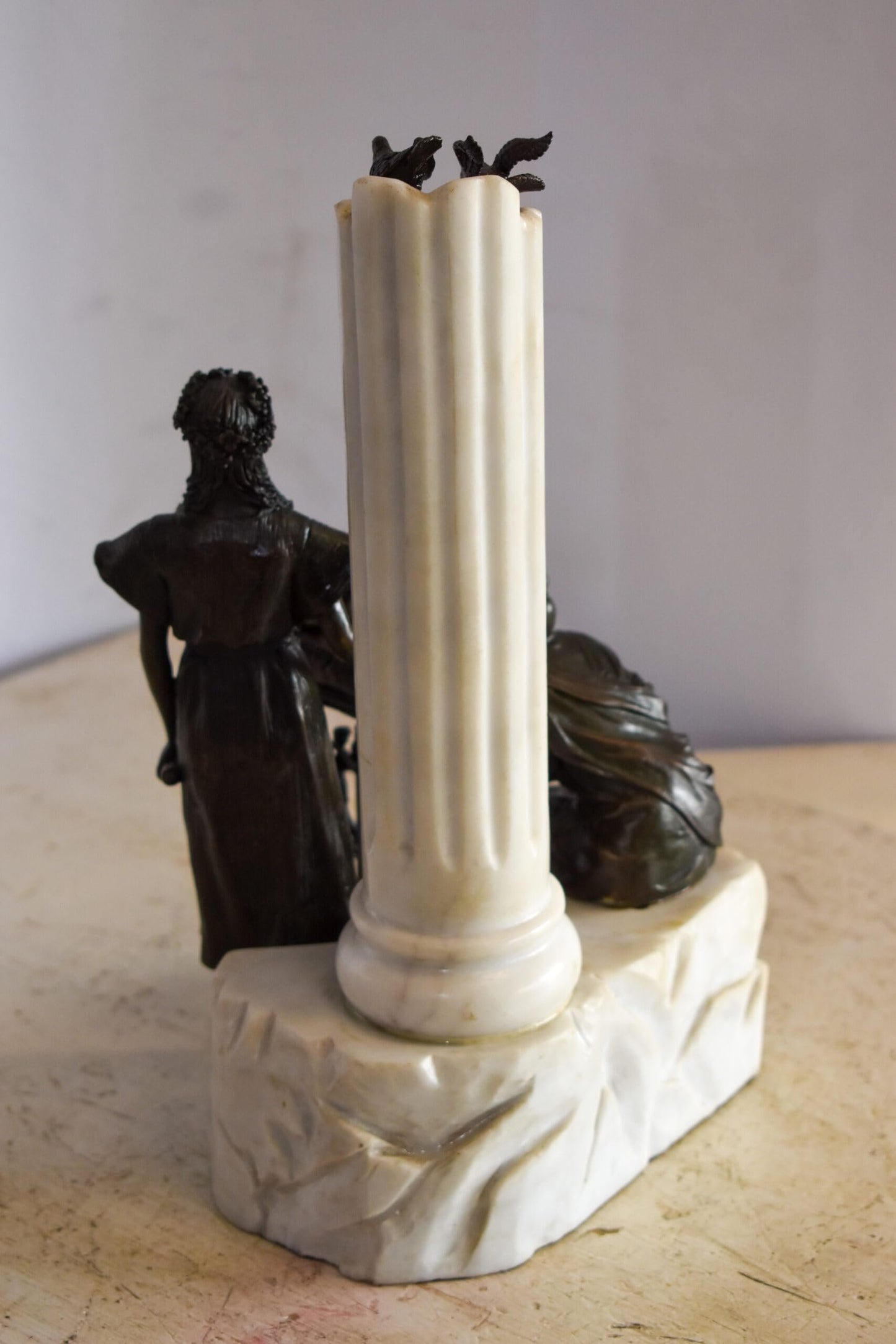 Two Pensive Goddesses by Marbe Pillar Bronze Statue  8" x 8" x 13"H