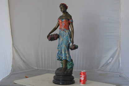 Beautiful lady with grapes bronze statue  - Size: 14"L x 6"W x 20"H.