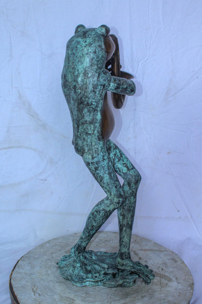 Musical Frog Playing Saxophone Bronze Fountain, Fun home Decor 14" x 9" x 32"H