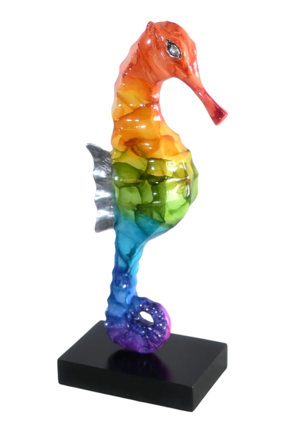 Rainbow Seahorse Figurine on Base Painted Aluminum Decor 6"x4"x15"H