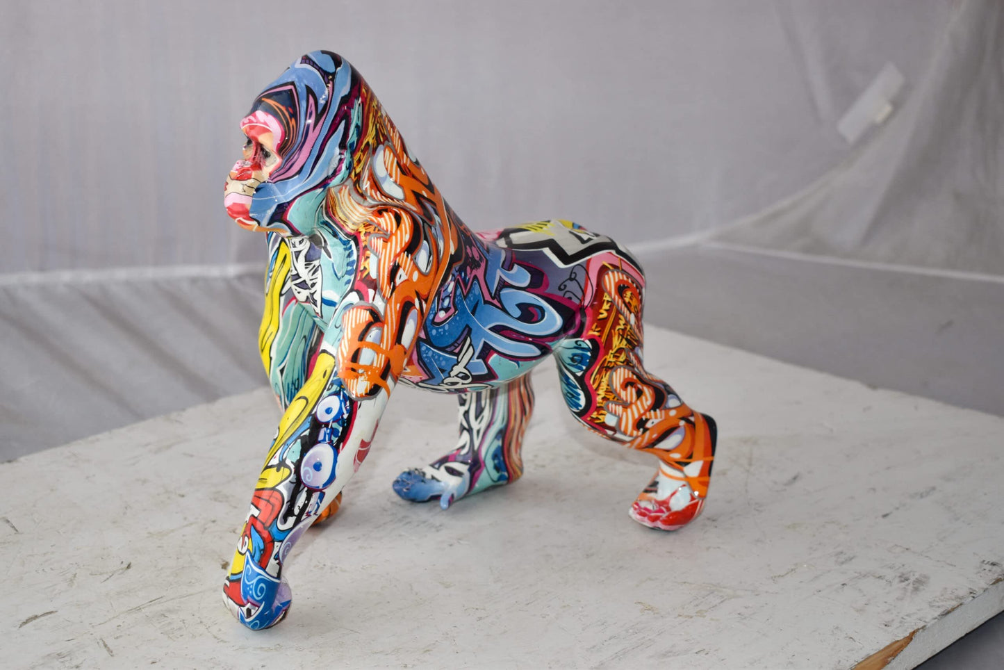 Graffiti Painted Gorilla Made of Modern Resin Statue Size: 6" x 11" x 11"H