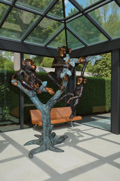 Four Monkeys On A Tree Bronze Statue  -  Size: 35"L x 61"W x 80"H.