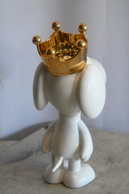 White Resin Snoopy Inspired Dog Figurine with Gold Crown 12"x8"x18"H