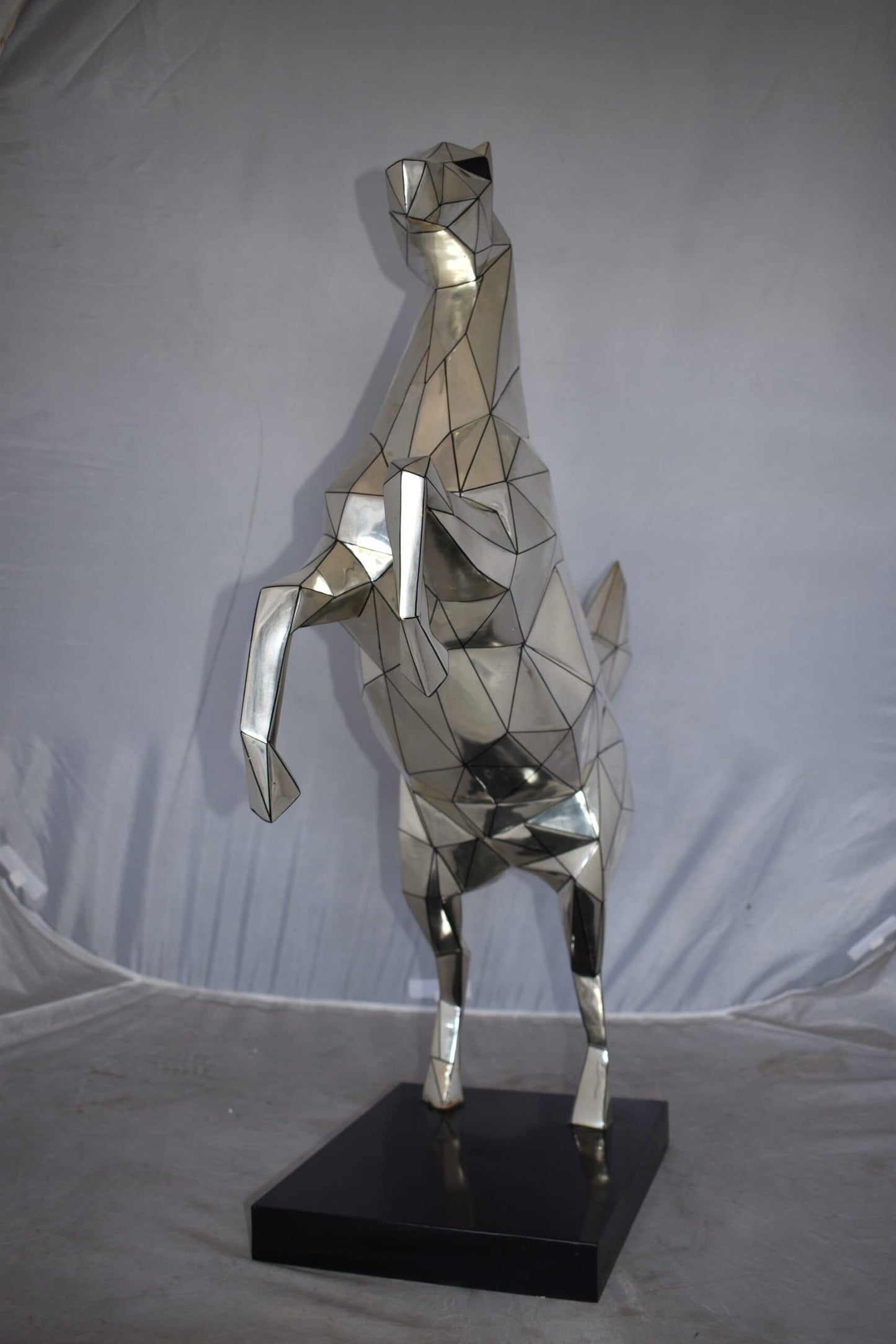 Modern Textiled Ferrari Horse Silver Finish Bronze Statue Size: 30" x 11" x 38"H