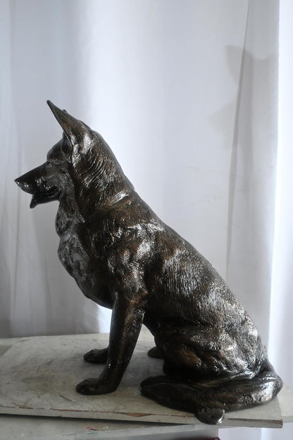 Alert Sitting German Shepherd Handcrafted Aluminum Decor 29"x18"x31"H