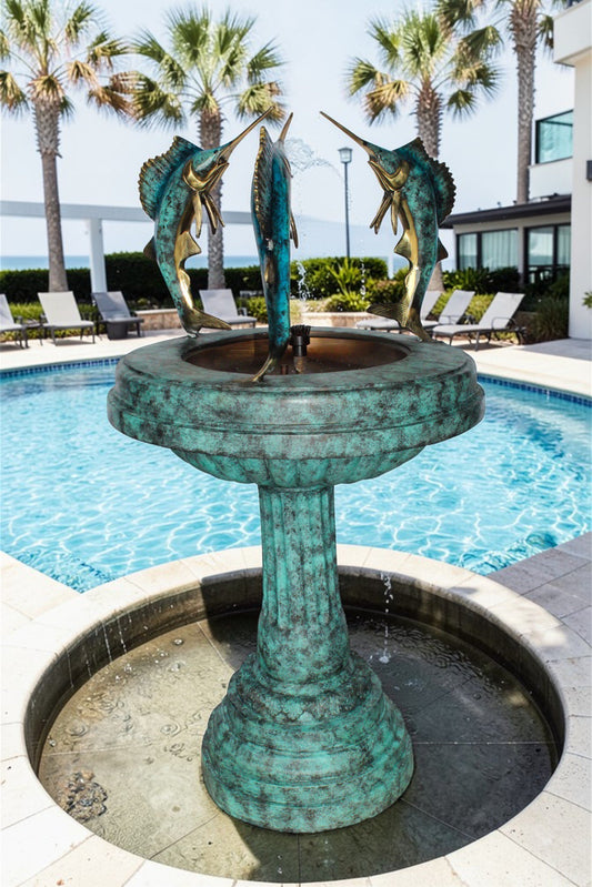 Three Sailfish Bronze Fountain Green Patina Finish 29" x 29" x 50"H