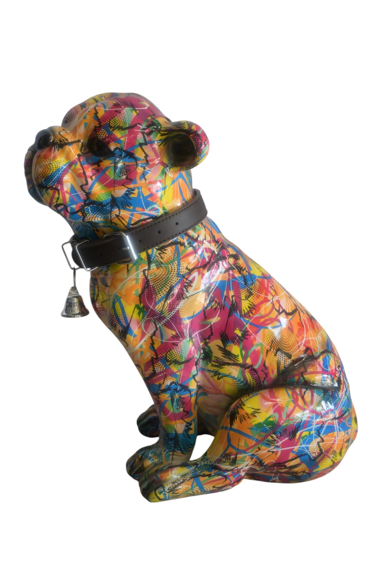 Resin Graffiti Pop Art Bulldog Sculpture with Collar 18"x11"x20"H