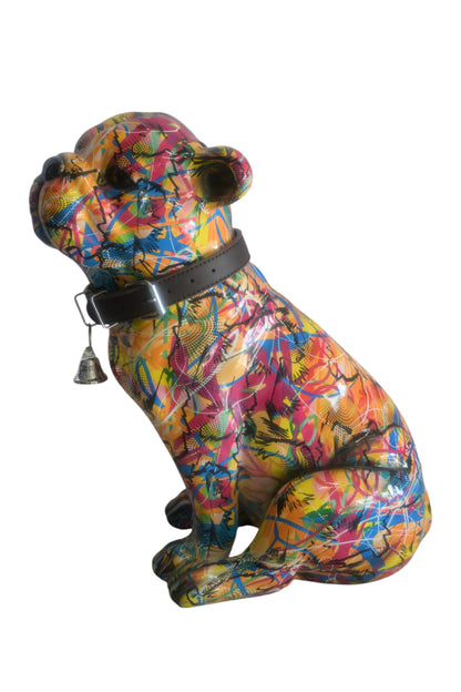 Resin Graffiti Pop Art Bulldog Sculpture with Collar 18"x11"x20"H
