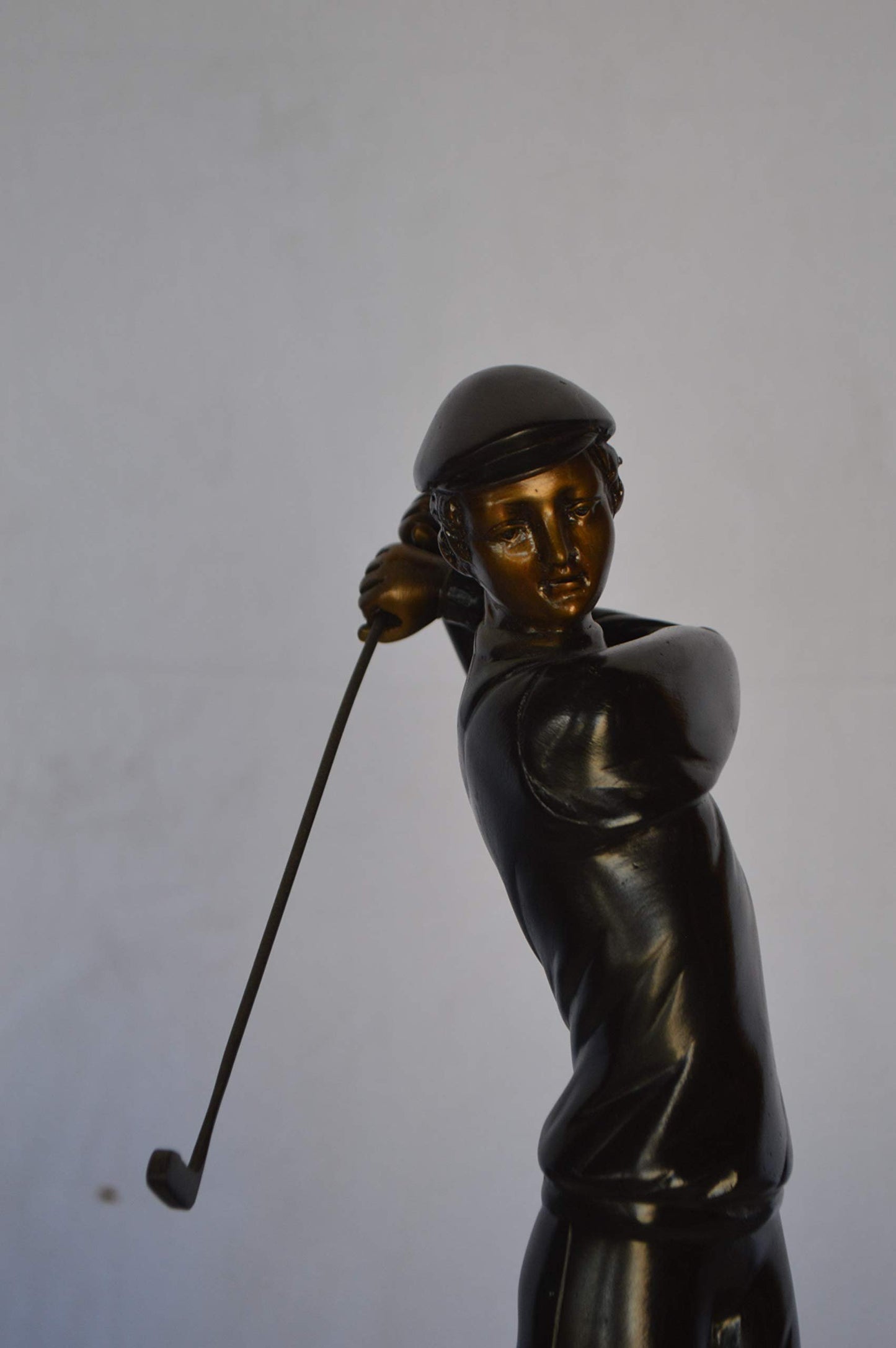 Young Golfer Bronze Statue mounted on a Marble Base -  Size: 8"L x 6"W x 19"H.