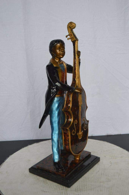Musician Playing His Cello Bronze Statue -  Size: 8"L x 10"W x 23"H.