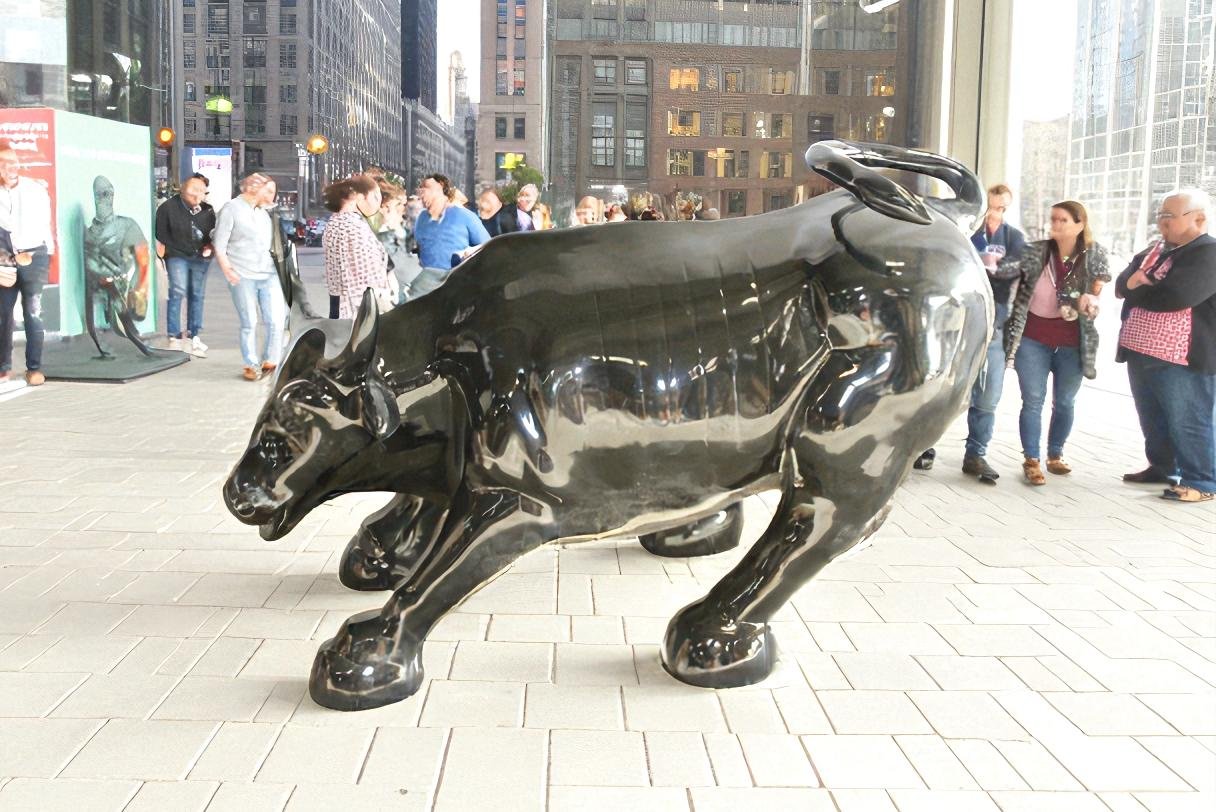 Iconic Giant Fiberglass Black Color Wall Street Bull 57" x 28" x 33"H