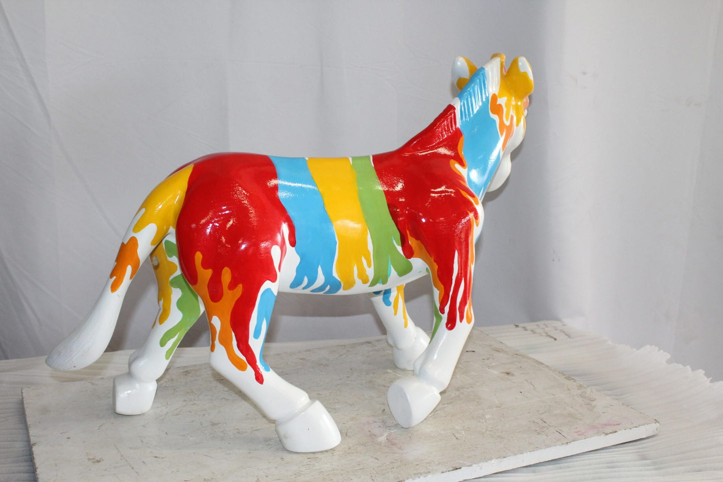 A Burst of Color Dripping Paint Fiberglass Donkey Statue 33" x 11" x 21"H