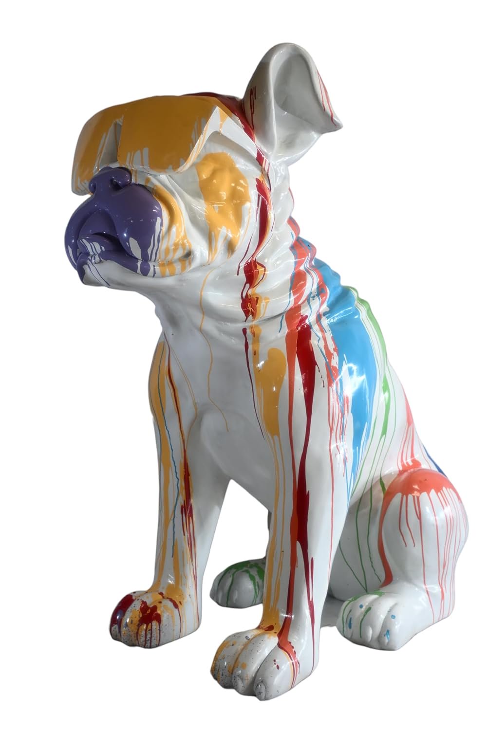 Giant Resin Bulldog Statue with Colorful Paint Drip Art 29"x50"x50"H