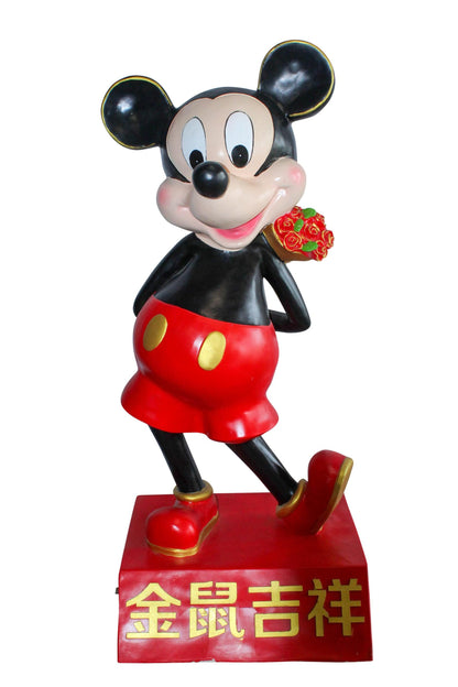 Large Cartoon Girl Character Holding Gold Bowl Statue 21" x 21" x 47"H