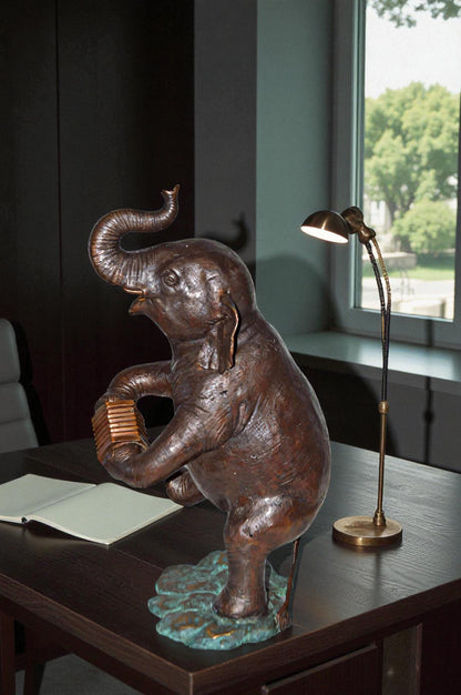 Circus Elephant Dance and Play the Accordion Bronze Statue - 13" x 11" x 22"H