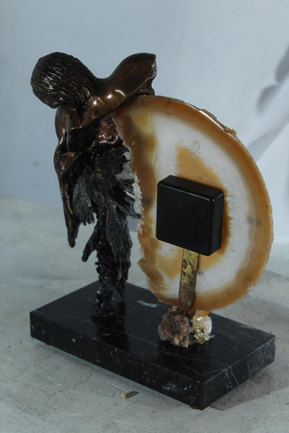 NIFAO Angel Clock Sculpture with Agate Bronze Art by Vidal Spain 10"x5"x12"H