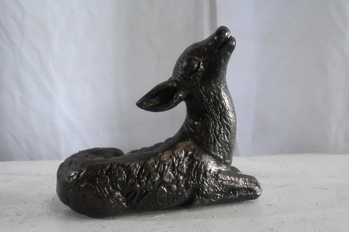Cast Aluminum Resting Fawn Statue Bronze Finish Yard Art 12"x5"x12"H