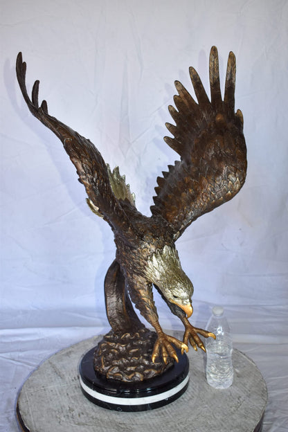 Eagle In Action Diving for His Prey Bronze Statue Size: 21" x 13" x 32"H