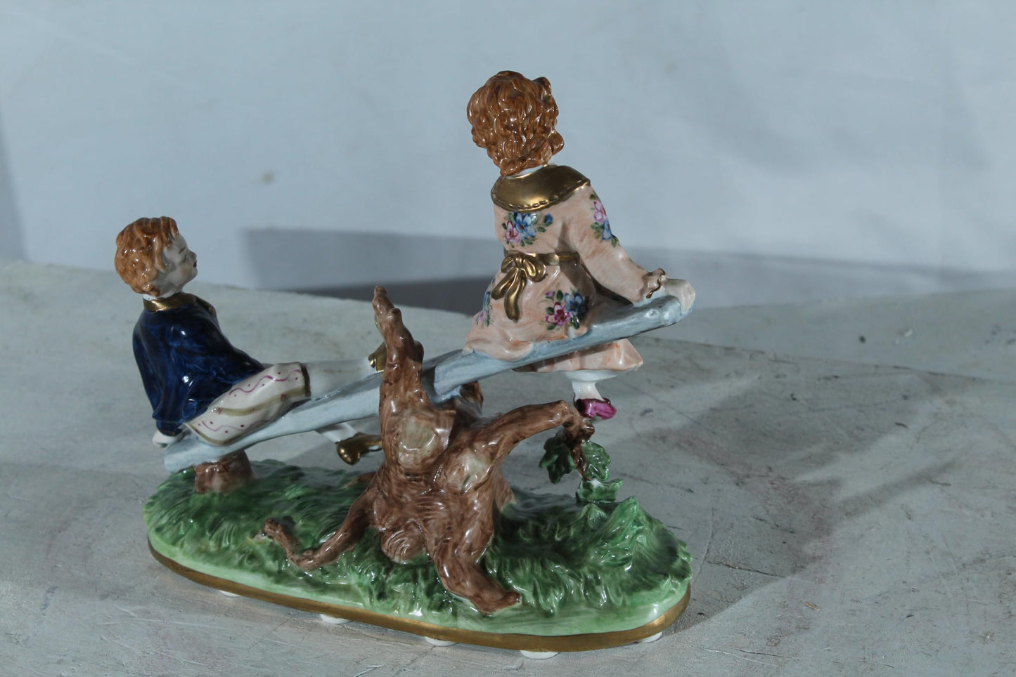 NIFAO Porcelain boy and Girl on Seesaw Figurine Vintage Style 10"x4"x9"H