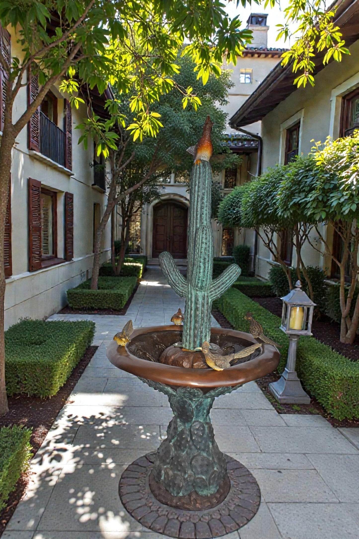 Birdbath With Five Roadunner Birds Bronze Statue - Size: 31" x 31" x 67"H