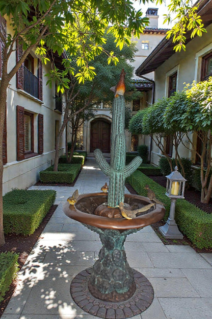 Birdbath With Five Roadunner Birds Bronze Statue - Size: 31" x 31" x 67"H