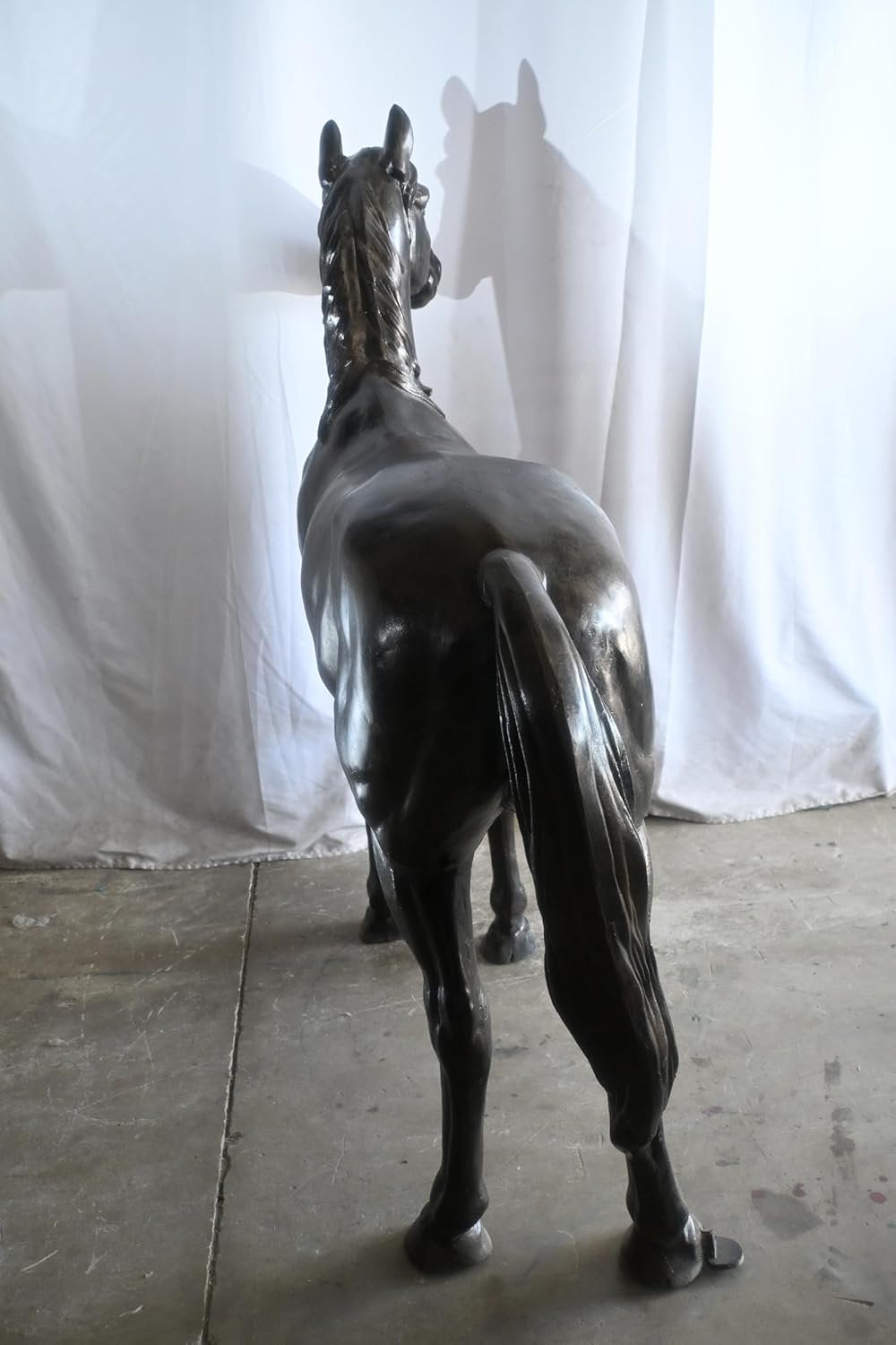 Life Size Standing Silver Horse Large Aluminum Sculpture 76"x19"x65"H