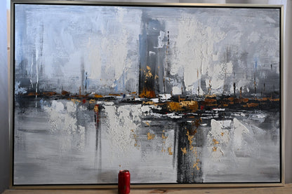 Paris Abstract Gray Gold Canvas Wall Art Framed Painting 61"x41"
