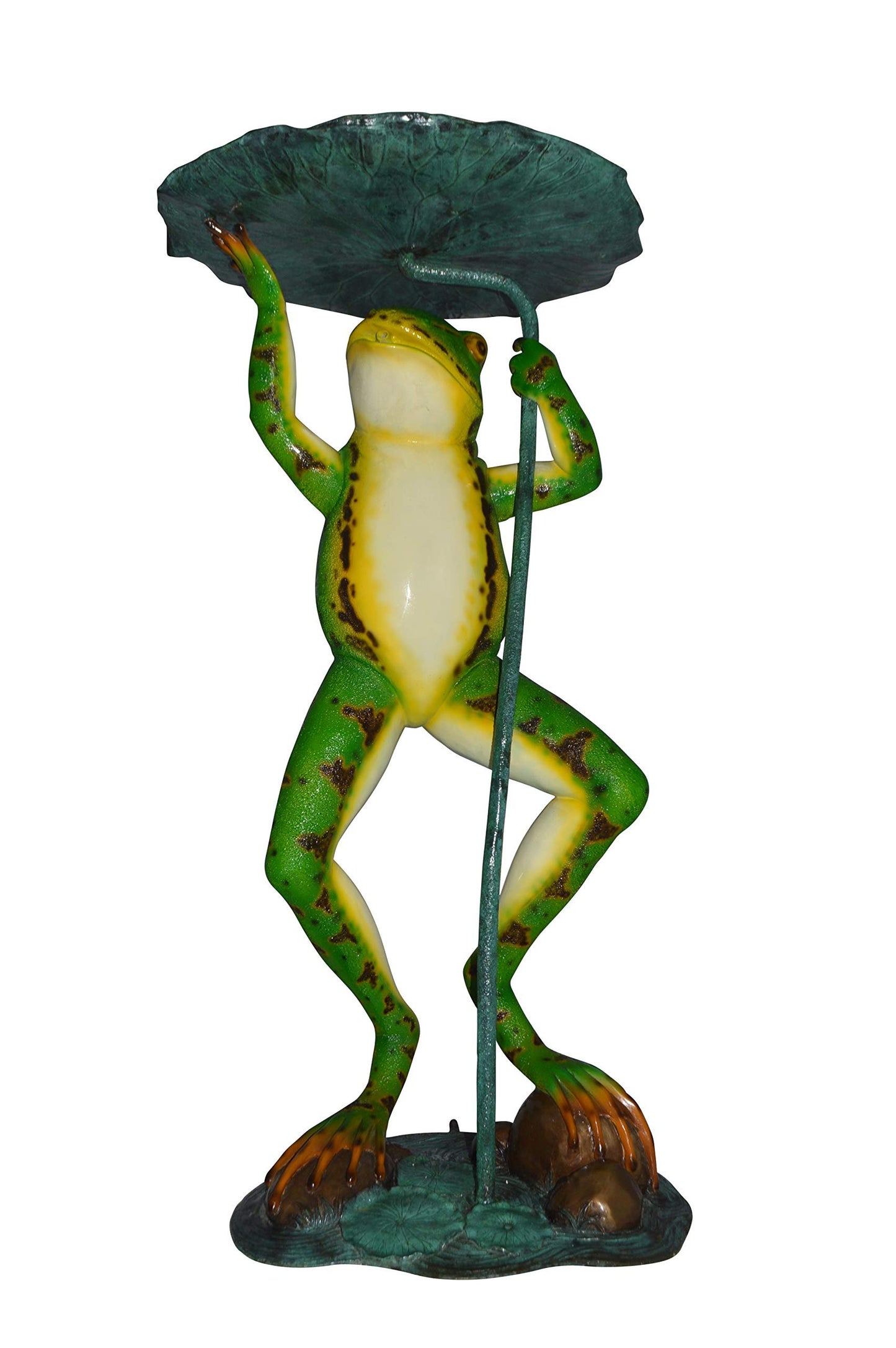 Frog with Umbrella Colored Fountain Bronze Statue -  Size: 22"L x 22"W x 43"H.