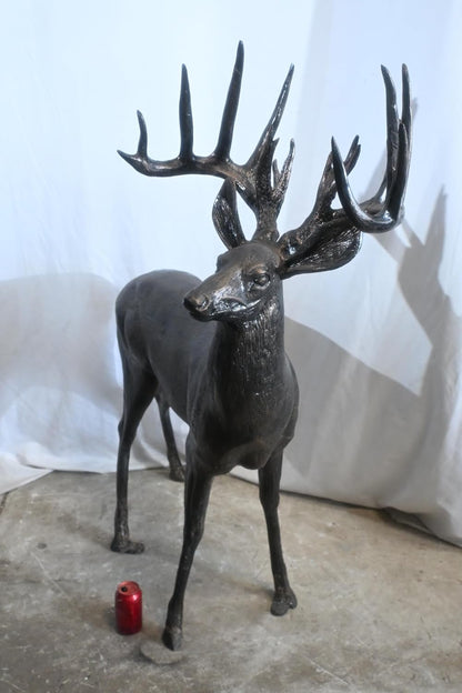 Aluminum Standing Buck Deer Statue Large Antlers 49"x29"x59"H