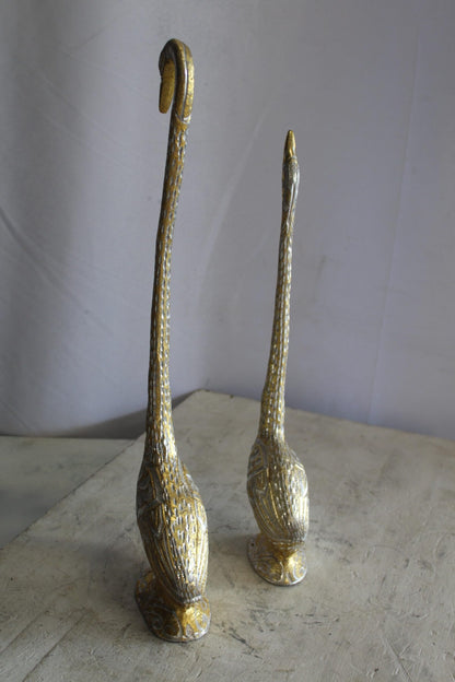 Aluminum Pair of Swans with Gold and Silver Finish 8" x 6" x 22"H