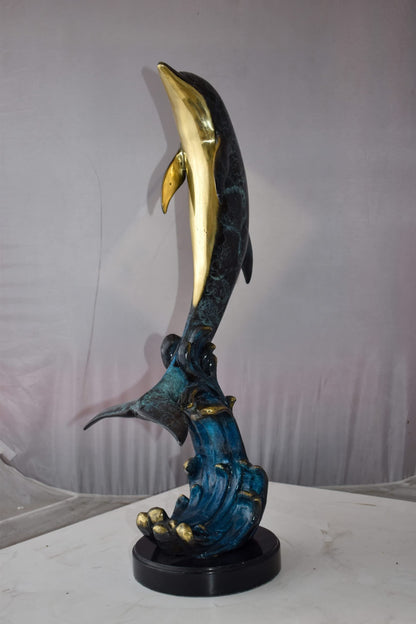 Dolphin Jumping the Waves Colored Bronze Statue Size: 15" x 10" x 31"H