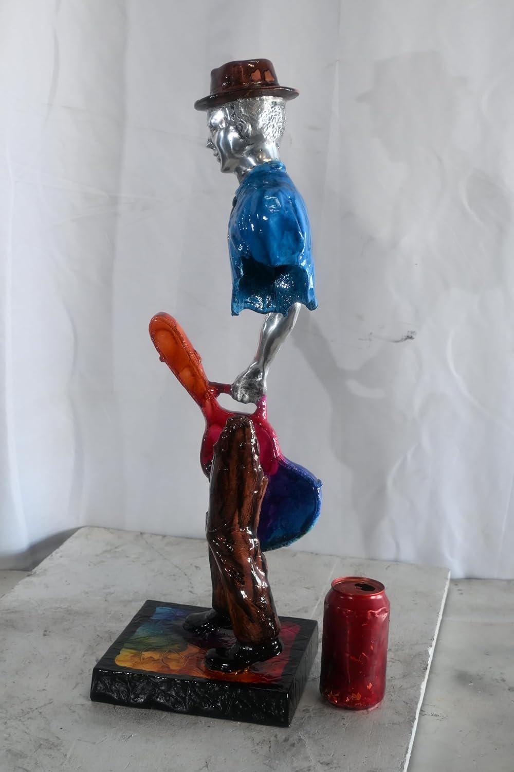 Traveler Guitar Player Sculpture Aluminum Pop Art Statue 8"x10"x25"H