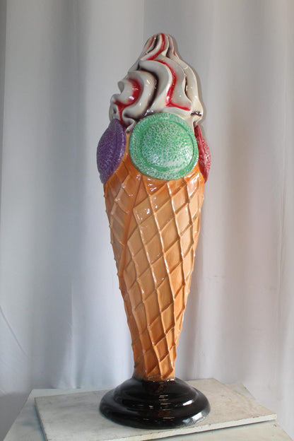 Giant Fiberglass Ice Cream Cone Statue, Sweet Delight 19" x 19" x 62"H