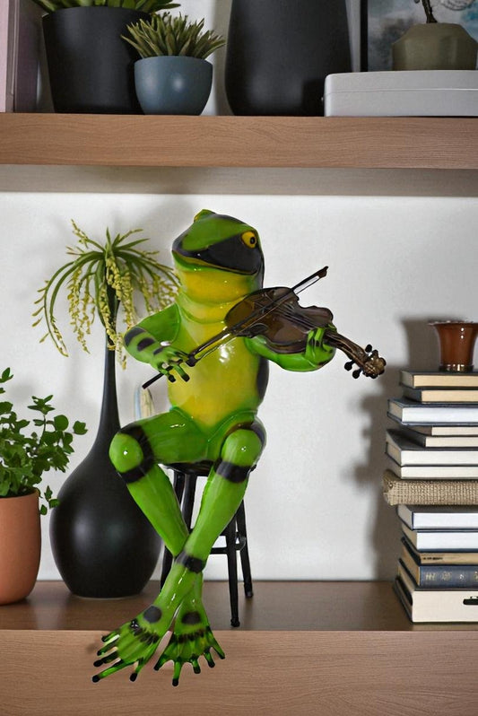 Comedic Green Frog bronze statue - Size: 25"L x 20"W x 30"H.