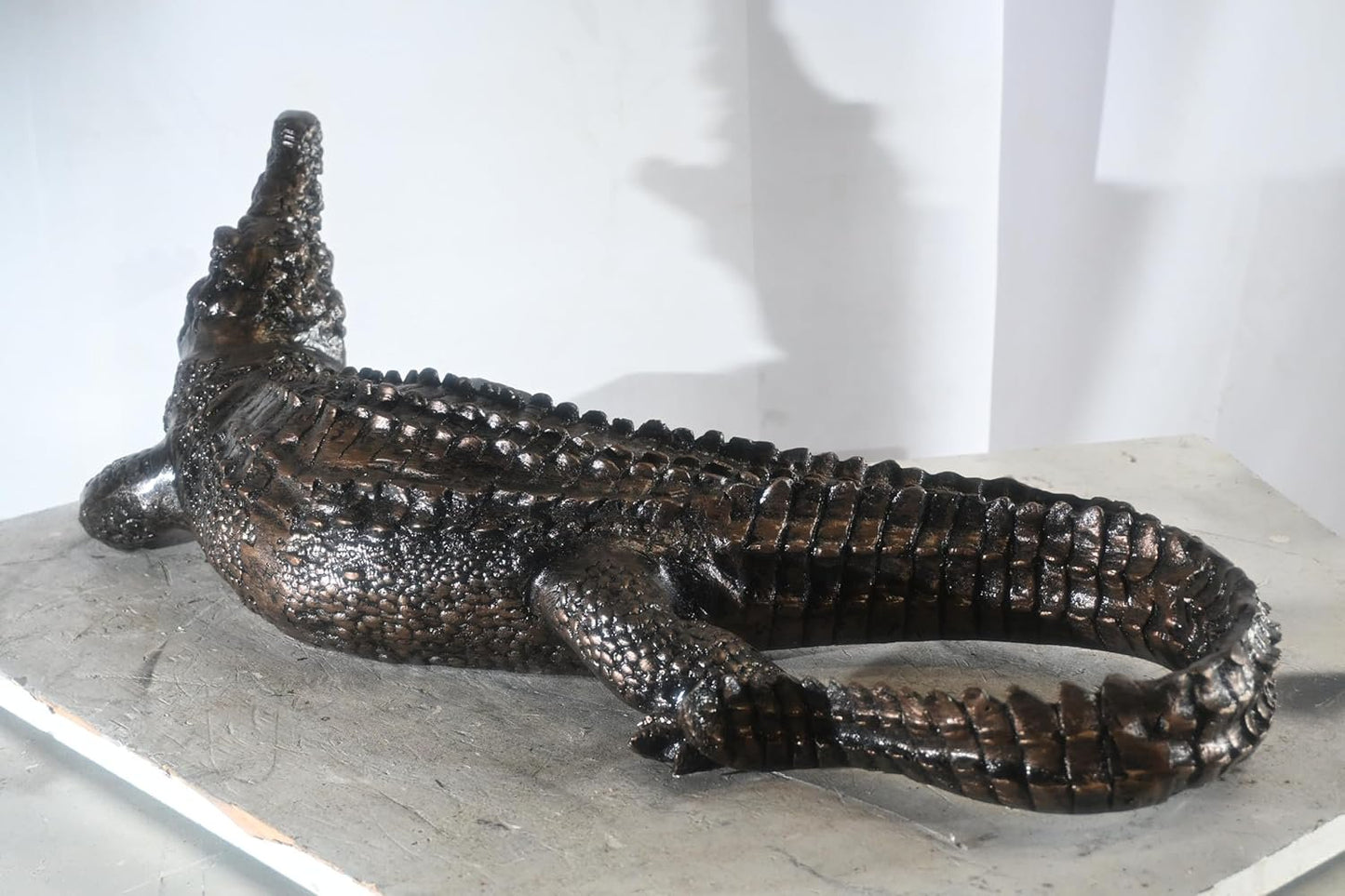 Aluminum Alligator Sculpture Open Jaws Dark Bronze Decor 31"x14"x11"H