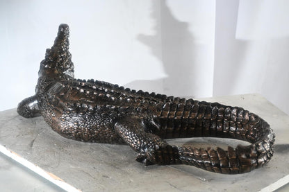 Aluminum Alligator Sculpture Open Jaws Dark Bronze Decor 31"x14"x11"H