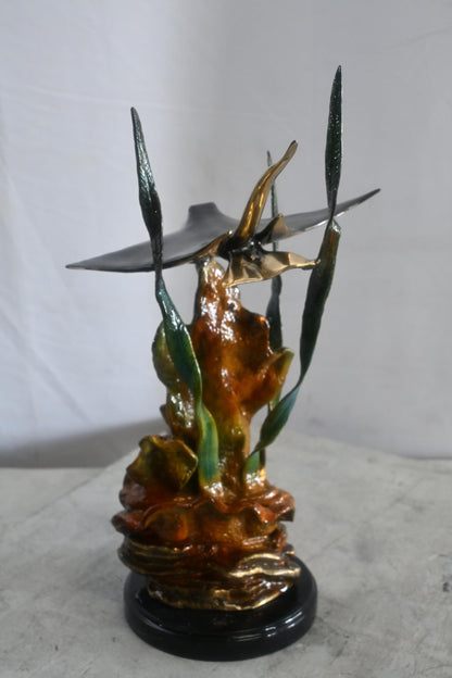 Bronze Manta Ray Sculpture Coral Reef Ocean Statue 11"x11"x18"H