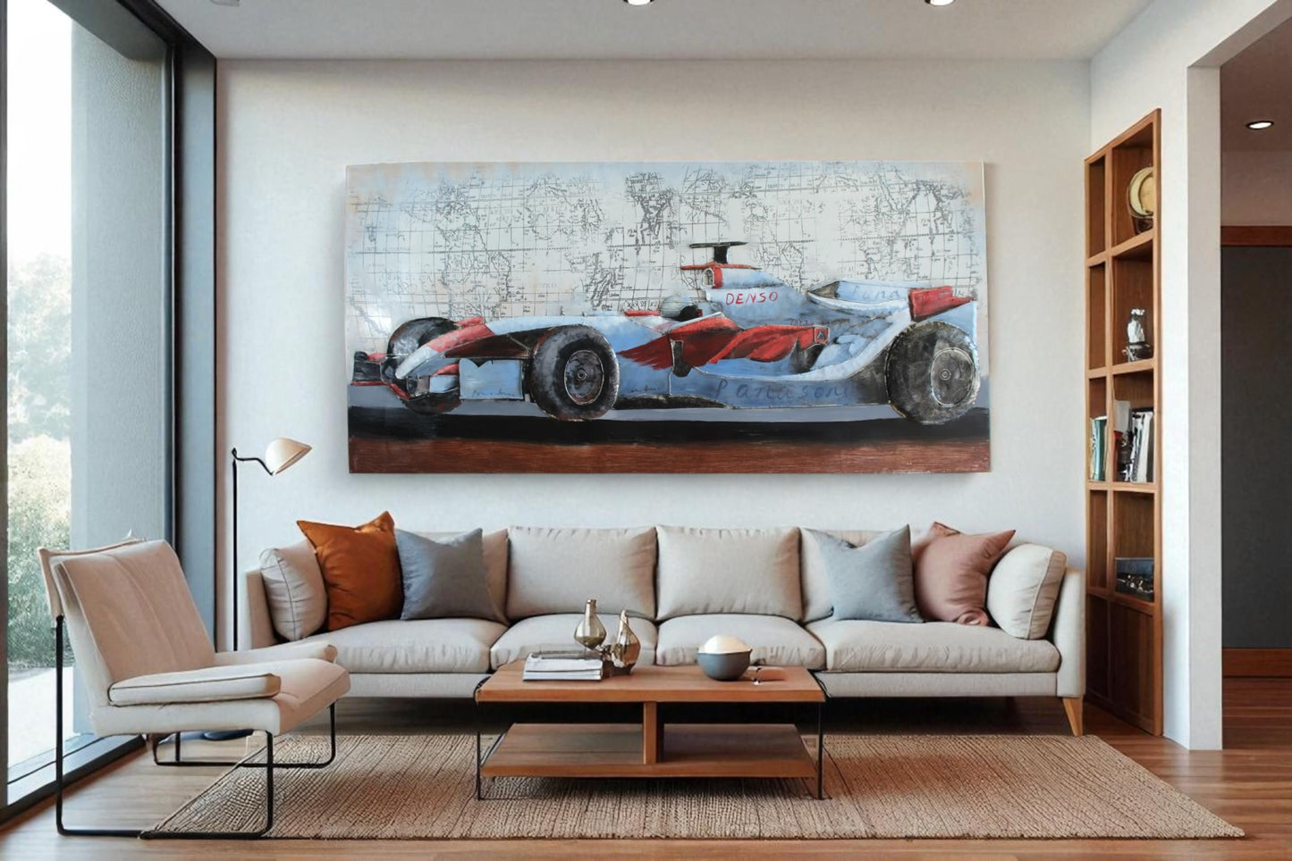NIFAO Formula 1 Inspired Race Car Painting on Metal with 3D Design 79" x 2" x 40"H