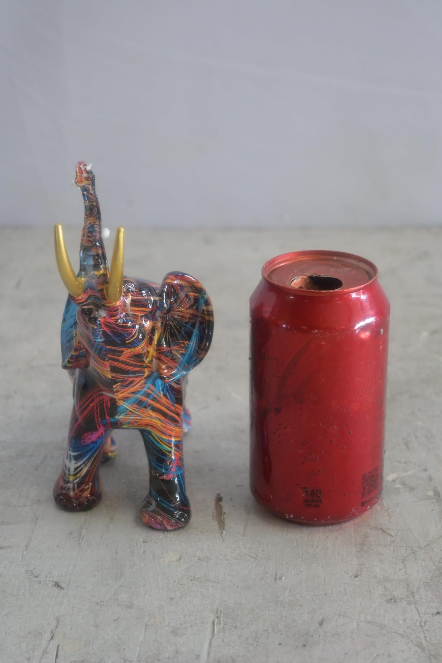 Resin Pop Art Splatter Paint Elephant Sculpture Gold Tusk 7"x3"x8"H