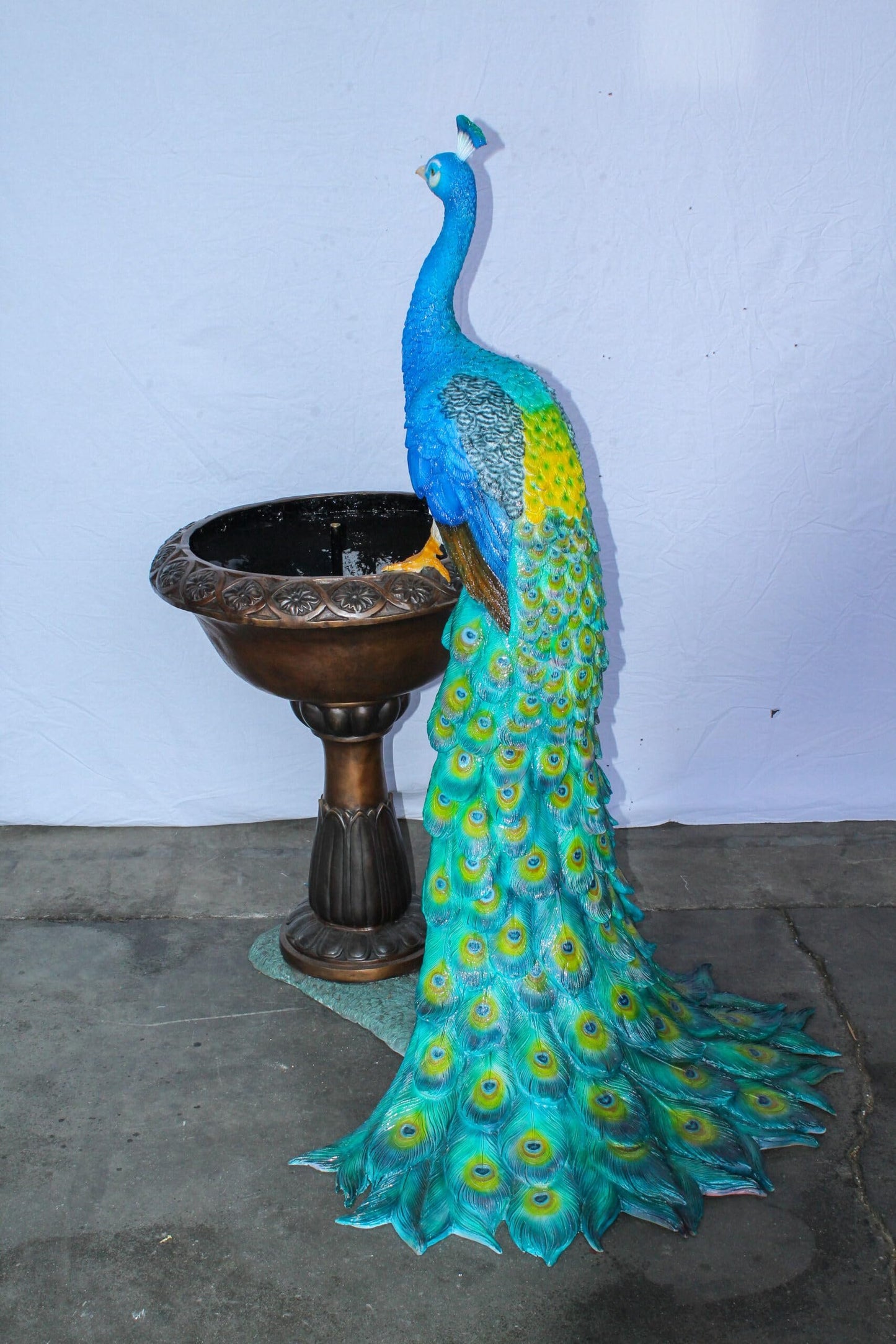 Bronze Peacock Fountain Sculpture with Decorative Bowl