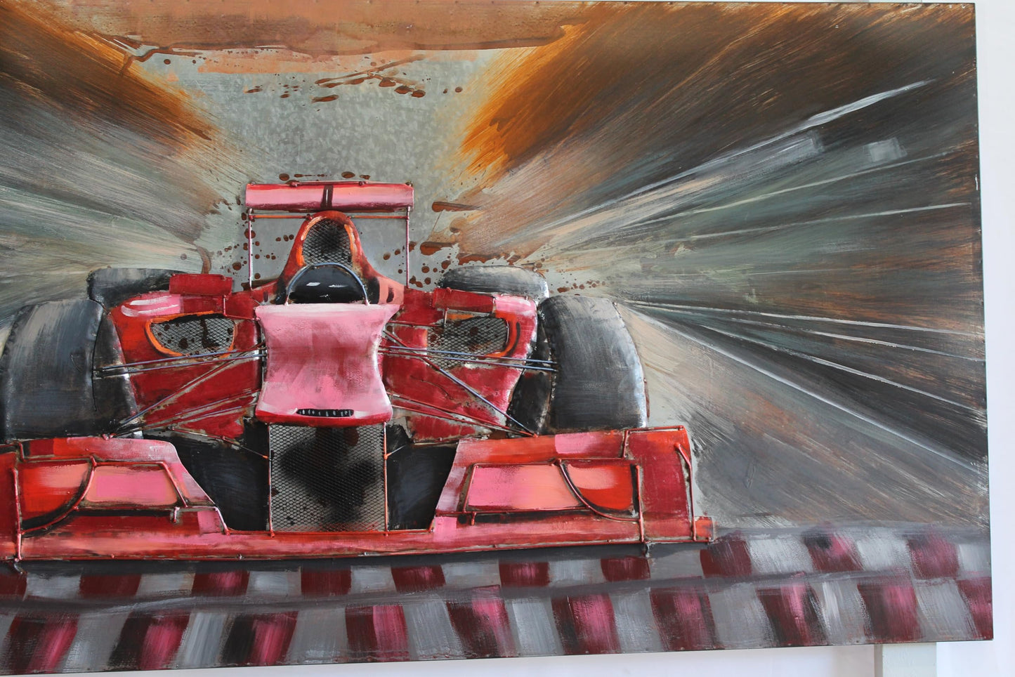 NIFAO Formula One Inspired Red Racing Car 3D Metal Wall Art 79" x 2" x 40"H