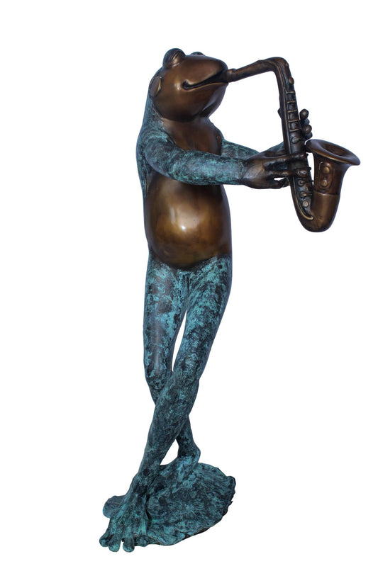 Musical Frog Playing Saxophone Bronze Fountain, Fun home Decor 14" x 9" x 32"H