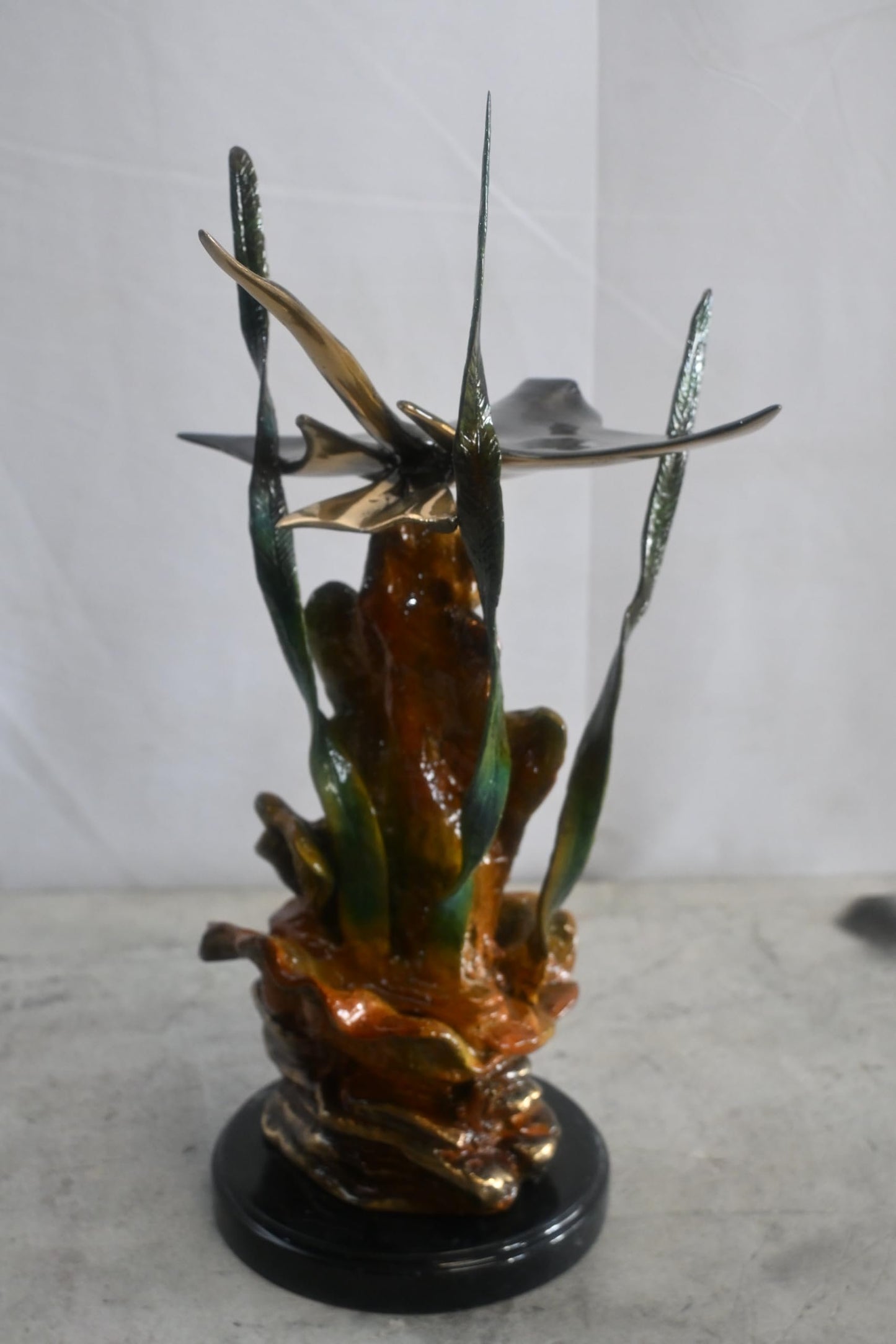 Bronze Manta Ray Sculpture Coral Reef Ocean Statue 11"x11"x18"H